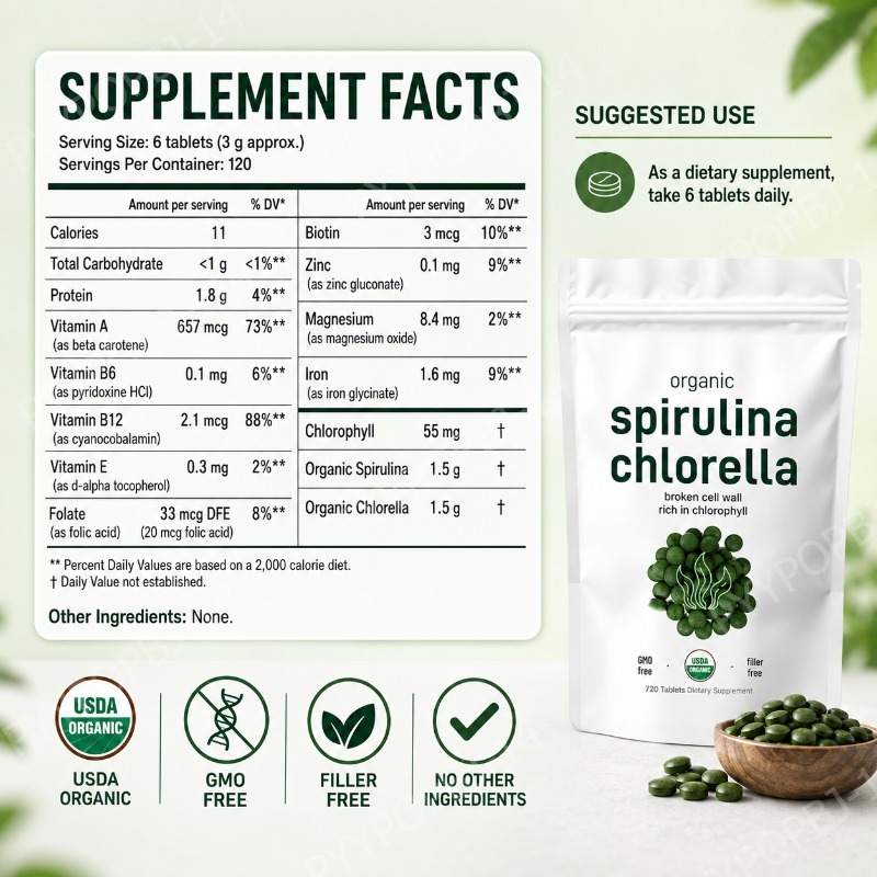 Tabletas de Espirulina y Chlor - Spirulina Tablet Organic reseña y precio